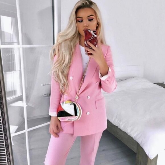 Zara Oversized Pink Double Breasted Blazer Jacket - Size: Large - Picture 8 of 14